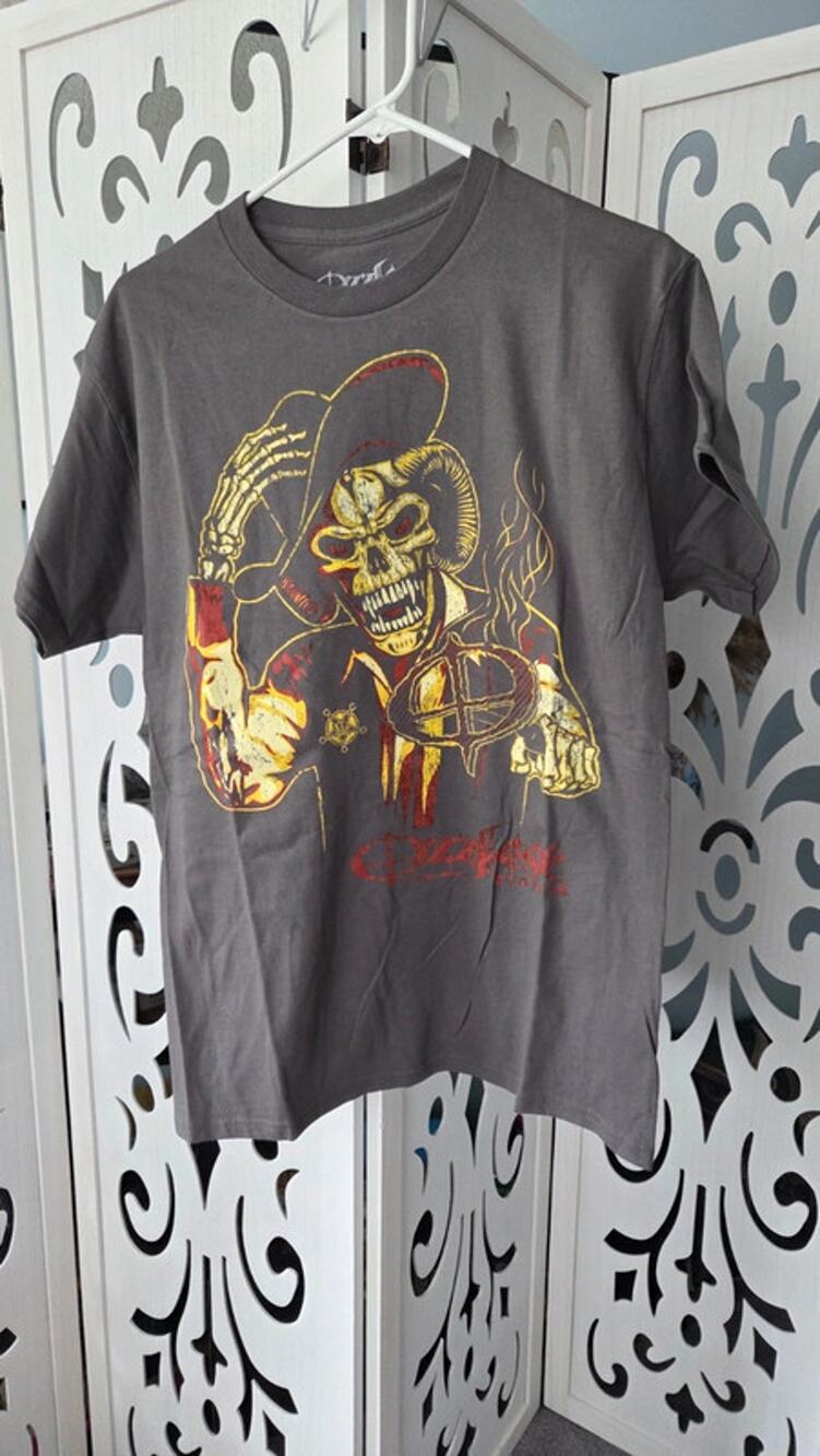 Ozzfest Ozzy Skeleton Cowboy Graphic T-Shirt Gray Medium Monowise 2023 NWOT